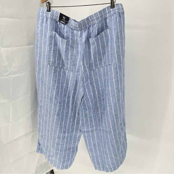 Lands End Womens NEW Linen Cropped Pants Size 18 Wide Leg Pull On Striped - Picture 8 of 12